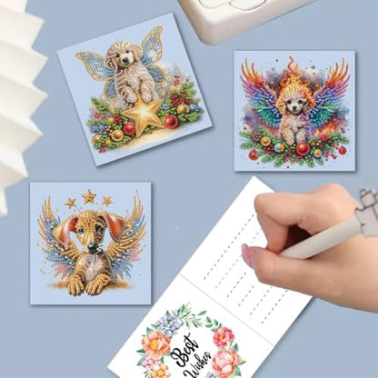 C'eitura Dog Diamond Art Painting Greeting Cards 6Pcs,5D DIY Rhinestone Greeting Card Kit with Fairy Puppy Angel Wings Unicorn Mushroom and Christmas Designs, Handmade Cards for Birthday Holiday Gifts - Image 3