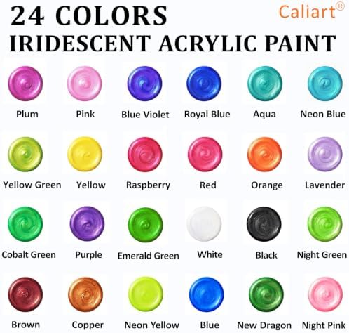 Caliart 24 Chameleon Colors Iridescent Acrylic Paint Set with 12 Brushes ﻿ - Image 2