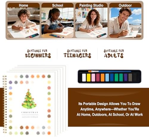 Watercolor Workbook for Adults, Beginner Friendly Watercolor Painting Kit Christmas Water Coloring Book, Nature-Themed Practice Art Gift Water Color Paint Book with Palette and Brush - Image 2