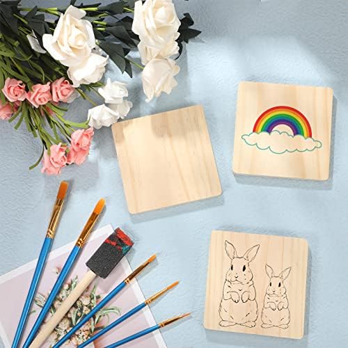 Meanplan Blank Wooden Coasters for Crafts with Non Slip Pads, Unfinished Wood Coasters for DIY Painting, Engraving, Burning, Table Protection(4 x 4 x 0.31 Inch,Square,Wood) (Pack of 4) - Image 6