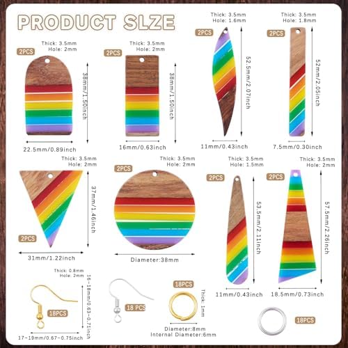 Elecrelive 8 Pairs Stripe Wood Earring Pendants Resin Wood Charms with Ear Hooks Triangle Rectangle Leaf Dangle Earring Making Starter Kit for Jewelry Craft Making - Image 5