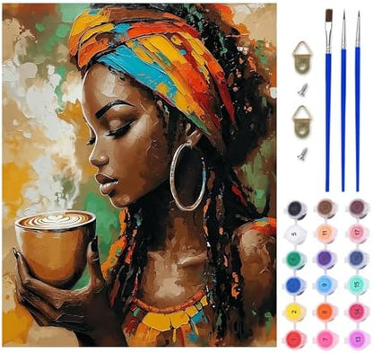 Lxmsja African Woman Paint by Numbers Kit for Adults, Coffee Acrylic Paint by Numbers for Adults Beginner, DIY Craft Supplies Oil Painting Kits for Home Wall Decor 16x20 inch (No Frame) by Lxmsja