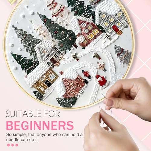 Huacan Embroidery Kit for Beginners Adults, Easy Needlepoint Kits for Adults with Stamped Embroidery Patterns. (Village) - Image 7
