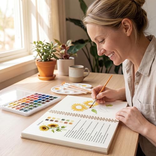 Watercolor Workbook for Beginners – Flowers, 16 Original Watercolor Projects, Lay-Flat Watercolor Paper Book(9.45 × 7.48 in), Water Coloring Book for Adults, Art Gift - Image 7
