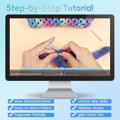 Aeelike Crochet Blanket Kit for Beginners, Easy Crochet Kits, Blue Gradient - Image 4