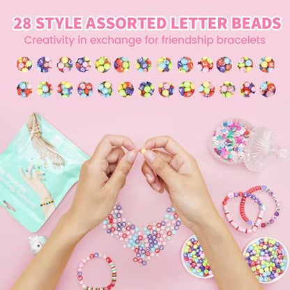 ARTDOT 800 Pieces Assortment Letter Beads for Friendship Bracelets Making Kit, 28 Styles Jewelry Making Supplies Alphabet Beads Set Preppy Crafts Art, White Multicolor - Image 2