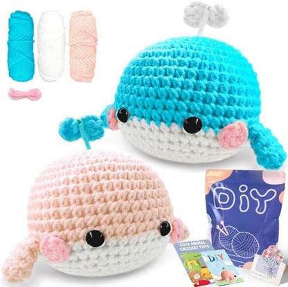 YAMAXIN Whale Crochet Kit for Beginners, Whale Marine Animal Easy Learn to Starter Amigurumi Knitting Kit and Yarn Craft Kits for Adults DIY with Step-by-Step Video Tutorials by YAMAXIN
