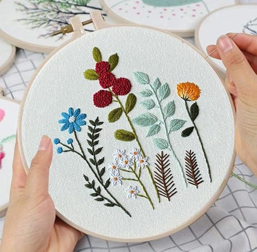 Huacan Embroidery Kits for Adults Beginner - 4 Pcs Floral Pattern Stitching Printed Bouquet DIY Sewing Kit 7.9 x 7.9 Inch (Bouquet 3) - Image 5