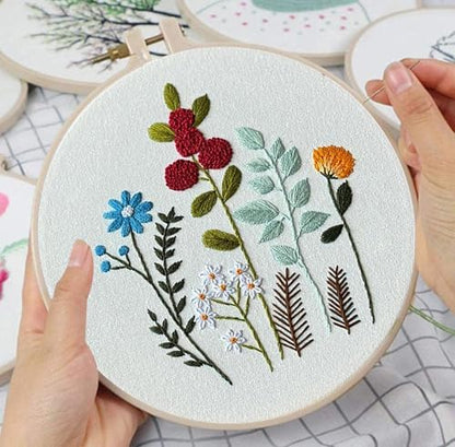 Huacan Embroidery Kits for Adults Beginner - 4 Pcs Floral Pattern Stitching Printed Bouquet DIY Sewing Kit 7.9 x 7.9 Inch (Bouquet 3) - Image 5