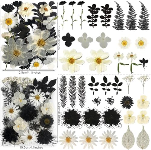 131PCS Black White Dried Pressed Flowers with Butterfly Stickers - YouthBro Real Nature Flowers Craft Set for Craft Resin DIY Jewelry Candle Soap Making Nail Card Scrapbook Art Floral Decors - Image 4