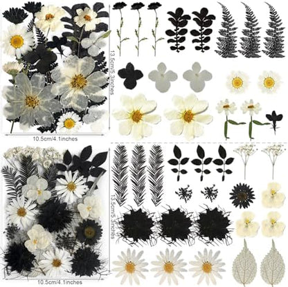 131PCS Black White Dried Pressed Flowers with Butterfly Stickers - YouthBro Real Nature Flowers Craft Set for Craft Resin DIY Jewelry Candle Soap Making Nail Card Scrapbook Art Floral Decors - Image 4