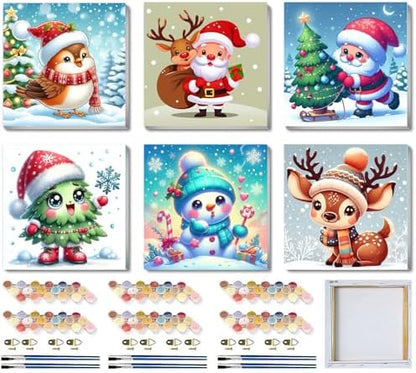 6 Pack Christmas Framed Paint by Numbers for Adults, Easy Acrylic Cartoon Painting by Number Kits on Canvas, Christmas Painting by Numbers Kits, Adults' Paint-by-Number Kits for Home Wall Decor 8x8in by Unknown