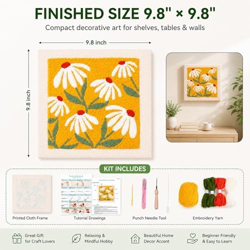 HRTHRT Punch Needle Kit for Beginners, 9.8" Frame Yarn Craft Set(Yellow) - Image 2