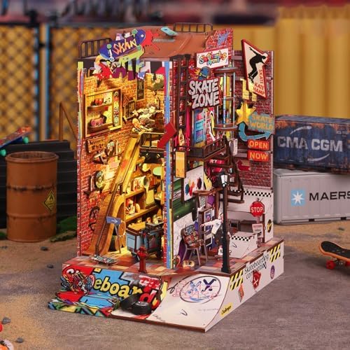 Miniature Book Nook Kit Cyberpunk Street Graffiti Skateboard DIY 3D Wooden Booknook for Adults and Book Lovers Bookshelf Insert Decor Creative Gift for Family Friends and Elderly - Image 2