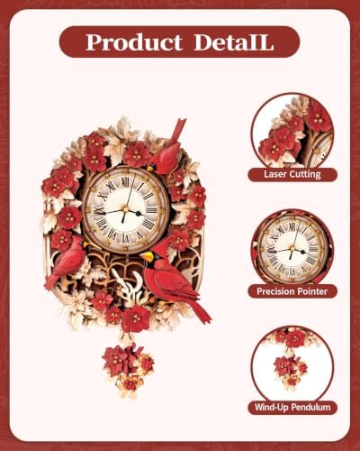 3D Puzzles for Adults-Wooden Cardinal Clock Puzzle DIY Clock Model Kit - Image 4