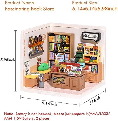 Rolife LED Building Blocks for Adults,1:24 Toy Building Sets,Model Building Kits for Kids Ages 8-12-15,DIY Miniature Dollhouse Kits for Adults,Hobbies for Women Men (3.Fascinating Book Store) - Image 4
