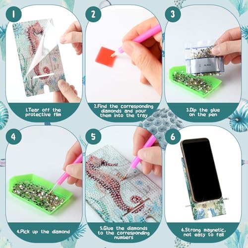 Saillong 6 Pcs Sea Animals Diamond Art Phone Stand, Cell Phone Holder - Image 6