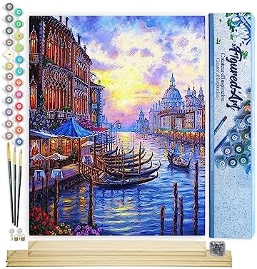 Figured'Art Paint by Numbers Kit for Adults The Grand Canal of Venice 16"x20" - Craft Art Painting Rolled Canvas with DIY Wooden Frame by FiguredArt