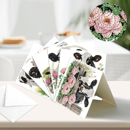 antor 6 Pack DIY Diamond Art Greeting Cards with Envelopes, Special Shaped Rhinestone Diamond Painting Card Kit, Cute Cow Animal Design for Adults Birthday Thank You Greeting - Image 4