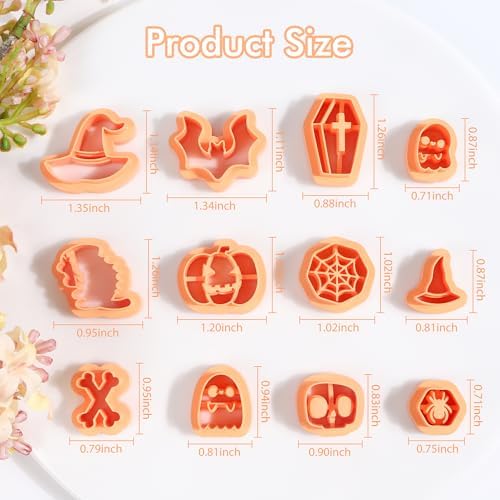 Puocaon Halloween Polymer Clay Cutters - 12 Pcs Witch Wizard Bat Ghost Pumpkin Halloween Clay Cutters for Earrings Jewelry Making - Image 3