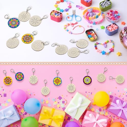RattanView 24 Pcs Mandala Craft Color Your Own Keychains - Image 5