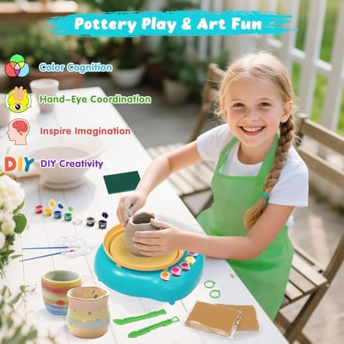 Pottery Wheel for Kids with Air Dry Clay Kit, 12 Paints & Tools, Ages 6-12 - Image 6