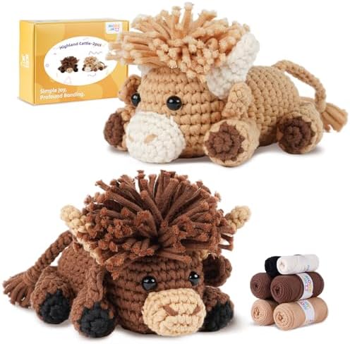MOREJMTT Crochet kit for Beginners Adults, Learn to Crochet, Include Easy Knitting Soft Yarn, Step-by-Step Video Tutorial, Hook, Holiday Birthday Gift for Adults (Highland Cattle) by MOREJMTT