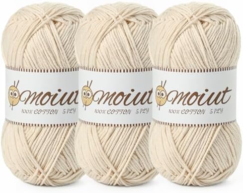 3 Pack Cotton Yarn for Crocheting, Baby Yarn for Crocheting Soft, 393yds / 5.29oz Fluffy Amigurumi Crochet Yarn, 5 Ply 100% Milk Cotton Yarn for Puzzle、Socks、Clothes(3 Beige) by OMoiut