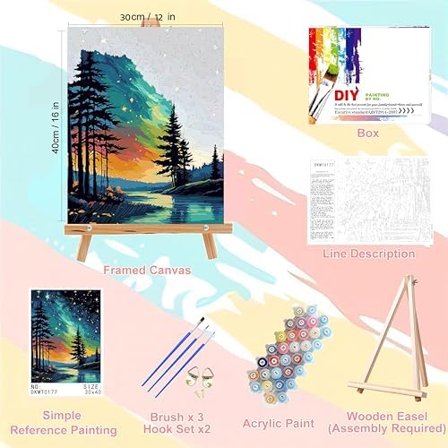 Starry Sky Paint by Numbers for Adults with Framed Canvas - Wooden Easel - Image 2