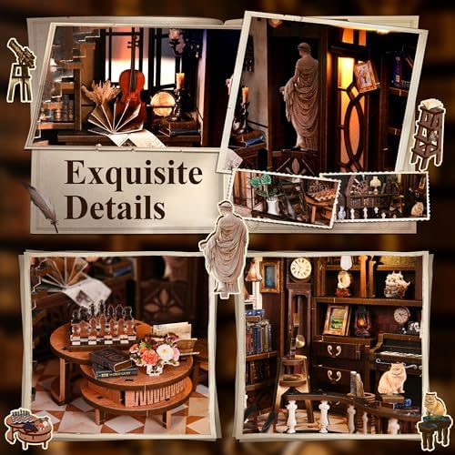 SUNNINO Library Book Nook Kits for Adults, Bacchus DIY Miniature Dollhouse - Image 4