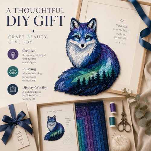Northern Lights Animal Embroidery Kit DIY Fabric Patchwork Craft Set (FOX) - Image 2
