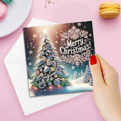 DIZAKIM 6 Pieces Christmas Theme Design Diamond Painting Greeting Card Set, DIY 5D Unique Rhinestone Art Embellishment Mosaic Christmas Greeting Card Crafts, Mosaic Handmade Creative Postcards (#3) - Image 4