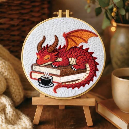 BEUNITONE 2PCS Punch Needle Kits with Dragon Book Pre-print Pattern Easy for Beginners, DIY Craft Embroidery Needlepoint Kits for Adults with Hoop Punch Needle Set for Craft Lovers Home Decor 7.9x7.9" - Image 6
