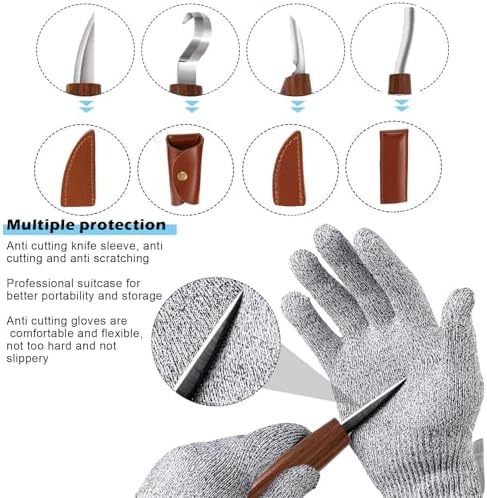 Wood Carving Tools Set,Detail and Hook Carving Knife Kit for Beginners,Trimming Knife for Spoon Bowl Cup Woodwork,Square handle design and 6pcs SK2 Carbon Steel Wood Carving Knives（10pcs） - Image 5