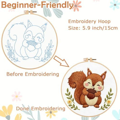 Nuberlic Embroidery Kit for Beginners Stamped Squirrel Needlepoint - Image 3