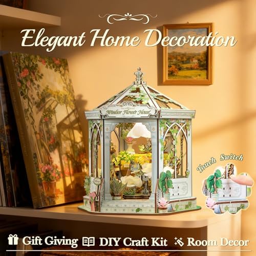 CUTEBEE DIY Miniature House Kit - 3D Wooden Puzzle Flower House Florist Book Nook Kit Model Building Set, Bookshelf Room Decor, DIY Craft Gifts for Adults Teens 14+ (Windsor Flower House) - Image 3