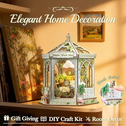 CUTEBEE DIY Miniature House Kit - 3D Wooden Puzzle Flower House Florist Book Nook Kit Model Building Set, Bookshelf Room Decor, DIY Craft Gifts for Adults Teens 14+ (Windsor Flower House) - Image 3