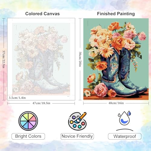 Cowboy Boots Paint by Numbers Kit for Adults Without Frame 16x20 IN - Image 3