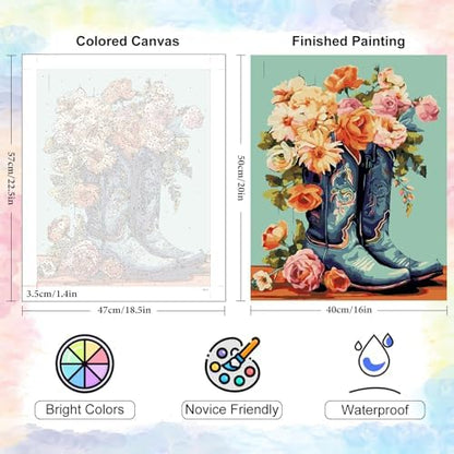 Cowboy Boots Paint by Numbers Kit for Adults Without Frame 16x20 IN - Image 3