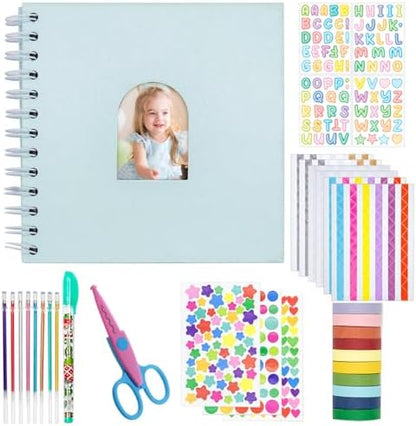 Kid Scrapbook DIY Photo Album Hard Cover Scrapbook Kit for Kids Instant Camera Print Paper with DIY Accessories (Blue) by Ablus