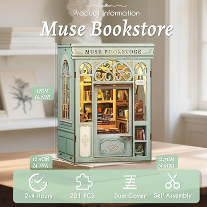 Fsolis Book Nook Kit - 3D Wooden Puzzles for Adults (Muse Bookstore) - Image 3