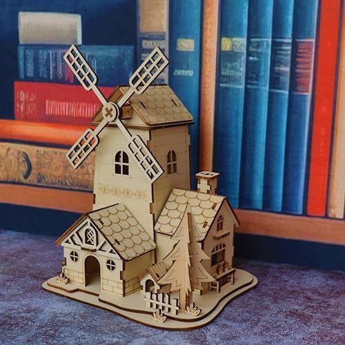 3D Wooden Puzzle Windmill Mill Design Model Kit, DIY Creative Assembly Building Set for Adults, Christmas - Image 4