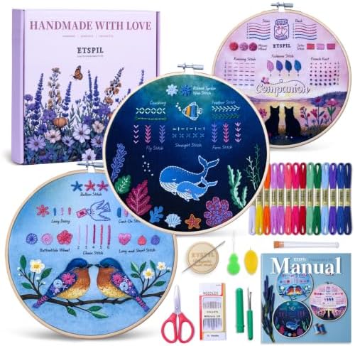 ETSPIL Beginner Embroidery Kit for Adults, Full-Color Print, 4K Video by ETSPIL
