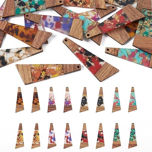 FASHEWELRY 16Pcs Trapezoid Resin Wood Charms Wooden Earring Blanks Geometry Boho Earring Charms Gold Foil Wooden Earring Pieces for DIY Jewelry Making by FASHEWELRY