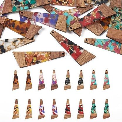 FASHEWELRY 16Pcs Trapezoid Resin Wood Charms Wooden Earring Blanks Geometry Boho Earring Charms Gold Foil Wooden Earring Pieces for DIY Jewelry Making by FASHEWELRY