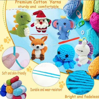 6PCS Crochet Kit for Beginners, Beginners Knitting Kit for Adults, Cute Animals Complete Starter Kit with Step-by-Step Video Tutorials and Instructions, Christmas Gifts for Adults and Friends - Image 5