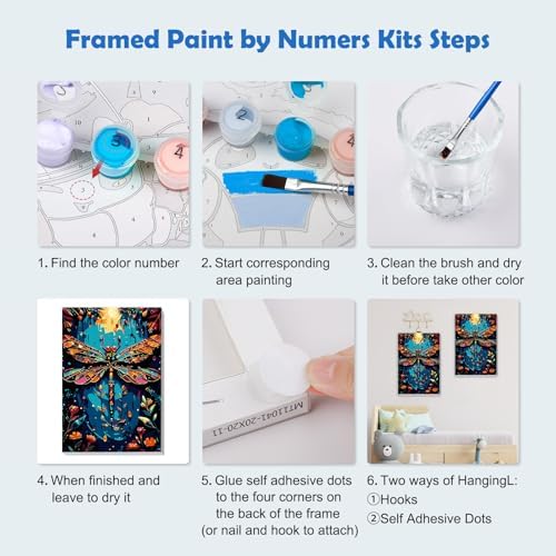 MOGTAA Paint by Numbers Kit for Adults with Frame, Dragonfly Paint by Number Canvas, Flowers Scenery Paint by Numbers with Easel, DIY Animal Oil Painting Kit for Home Wall Decor 8 x 12 Inch - Image 6