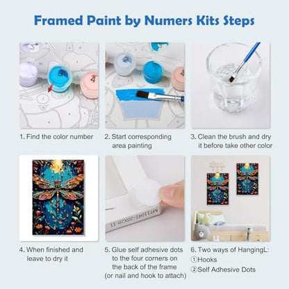 MOGTAA Paint by Numbers Kit for Adults with Frame, Dragonfly Paint by Number Canvas, Flowers Scenery Paint by Numbers with Easel, DIY Animal Oil Painting Kit for Home Wall Decor 8 x 12 Inch - Image 6