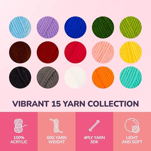 YammiAmi 2,550 Yards Beginner Crochet Kit for Adults - 15 Large Single Color Yarn Skeins - 49 Pc Amigurumi Crochet Kit for Starters - Learn to Crochet with Instruction Book - Accessories Set - Image 3
