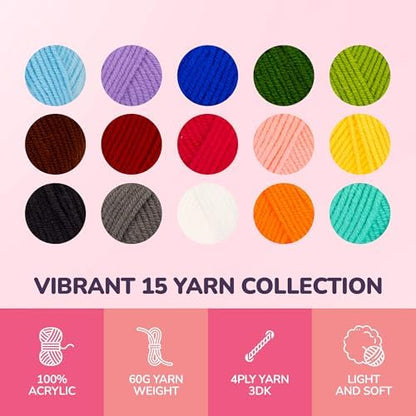 YammiAmi 2,550 Yards Beginner Crochet Kit for Adults - 15 Large Single Color Yarn Skeins - 49 Pc Amigurumi Crochet Kit for Starters - Learn to Crochet with Instruction Book - Accessories Set - Image 3